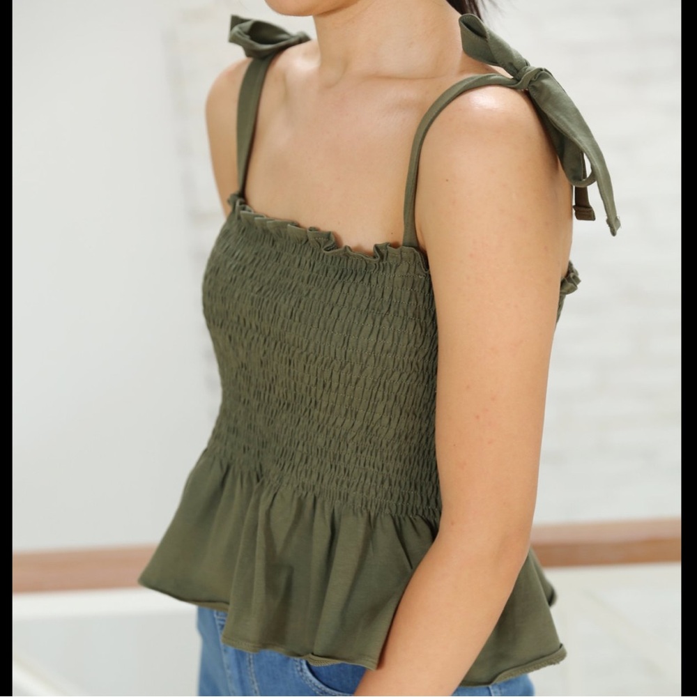 H&M Khaki Smocked Peplum Camisole